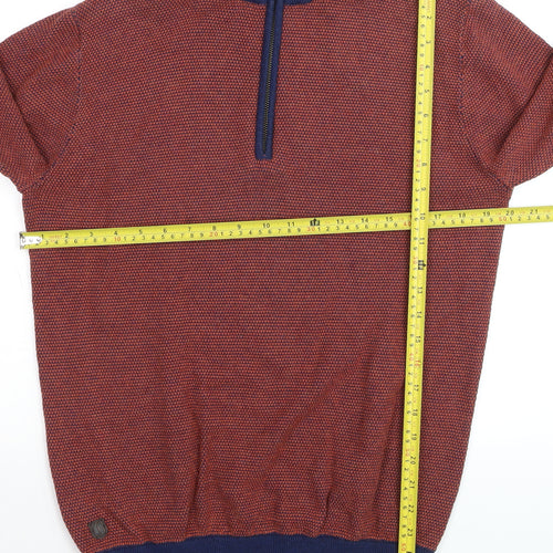 6th Sense Men's Red Blue 1/4 Zip Cotton Jumper L Knit High Neck