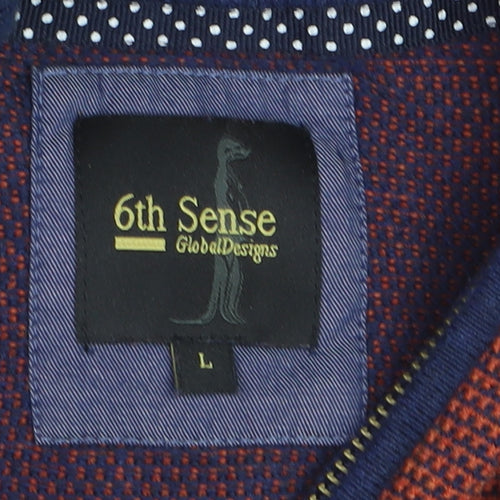 6th Sense Men's Red Blue 1/4 Zip Cotton Jumper L Knit High Neck