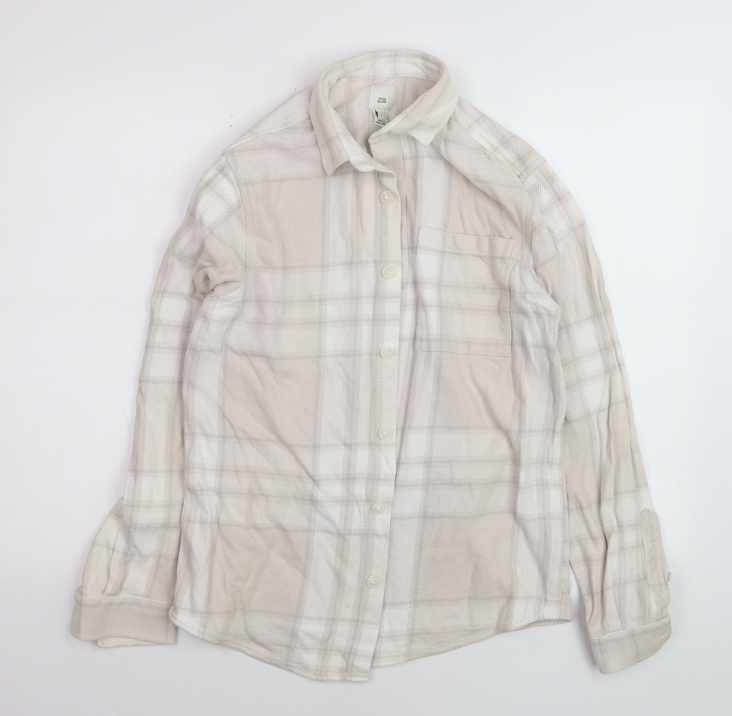 River Island Men's Beige Check Collared Cardigan Jumper S