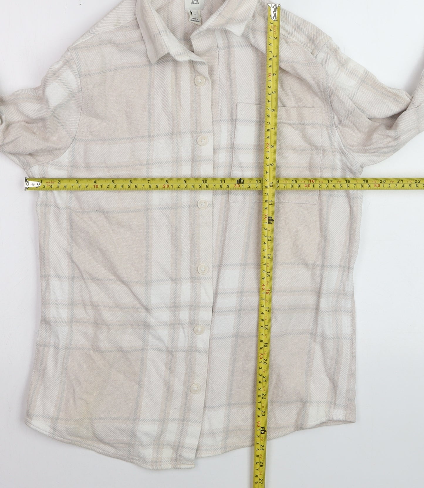 River Island Men's Beige Check Collared Cardigan Jumper S