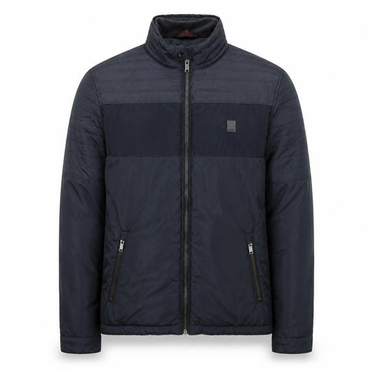 Front view of Diesel Men’s Black Puffer Jacket Medium Regular Fit Full Zip Winter Coat