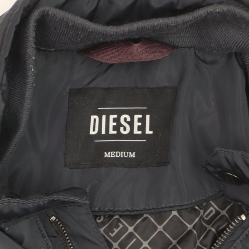 Diesel Men’s Black Puffer Jacket Medium Regular Fit Full Zip Winter Coat