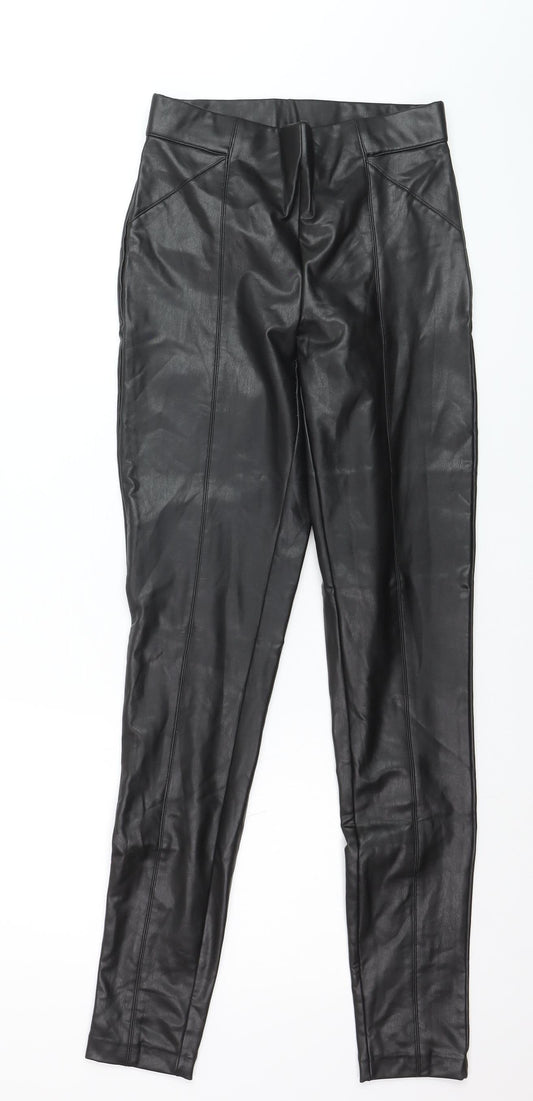 ONLY Womens Black Faux Leather High Rise XS Leggings