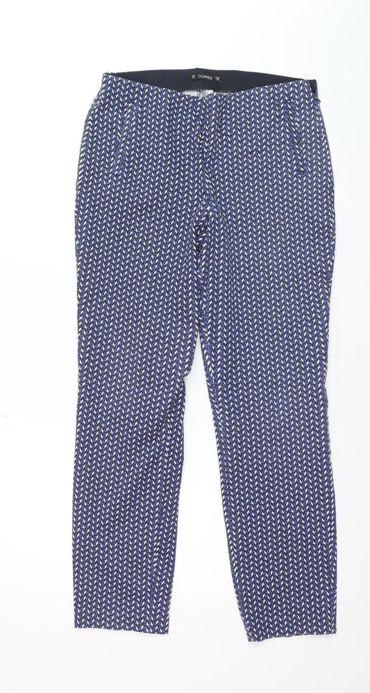 Dunnes Womens Blue Geometric Slim Tapered Trousers Size 10