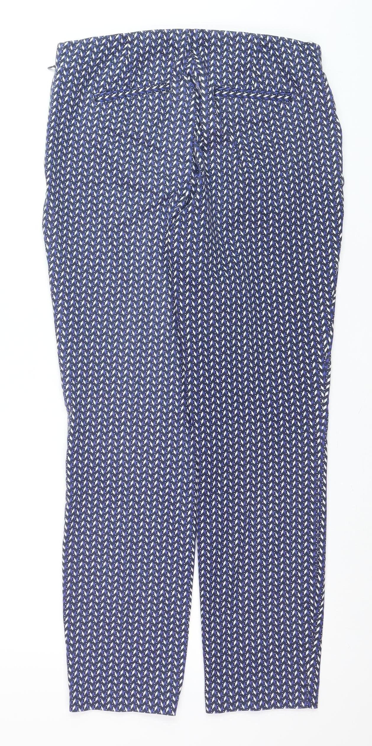 Dunnes Womens Blue Geometric Slim Tapered Trousers Size 10