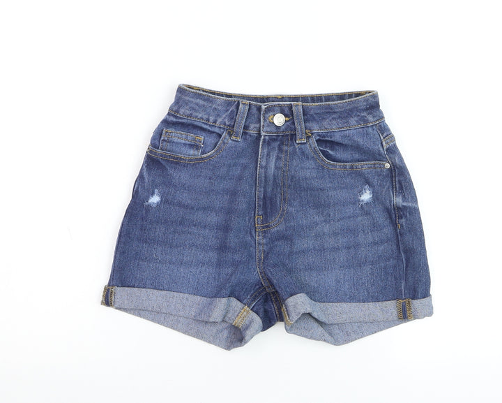 Primark Women's Blue Denim Mom Shorts Size 4 High Waist Stretch