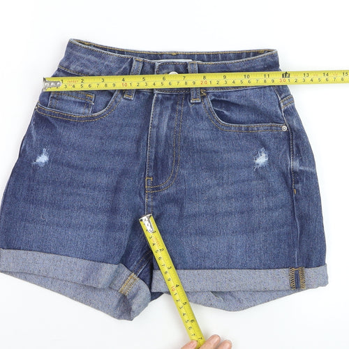 Primark Women's Blue Denim Mom Shorts Size 4 High Waist Stretch
