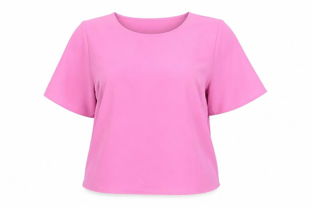 Front view of Dunnes Women Pink Short Sleeve Basic Blouse, size L