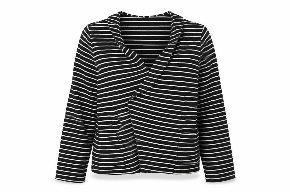 Front view of Wallis Women’s Black White Striped Jersey Blazer M Regular Fit