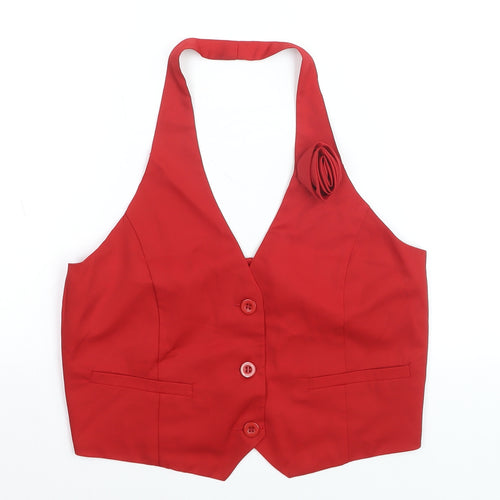 PrettyLittleThing Women Red Halter Neck Button-Up Top Size 12