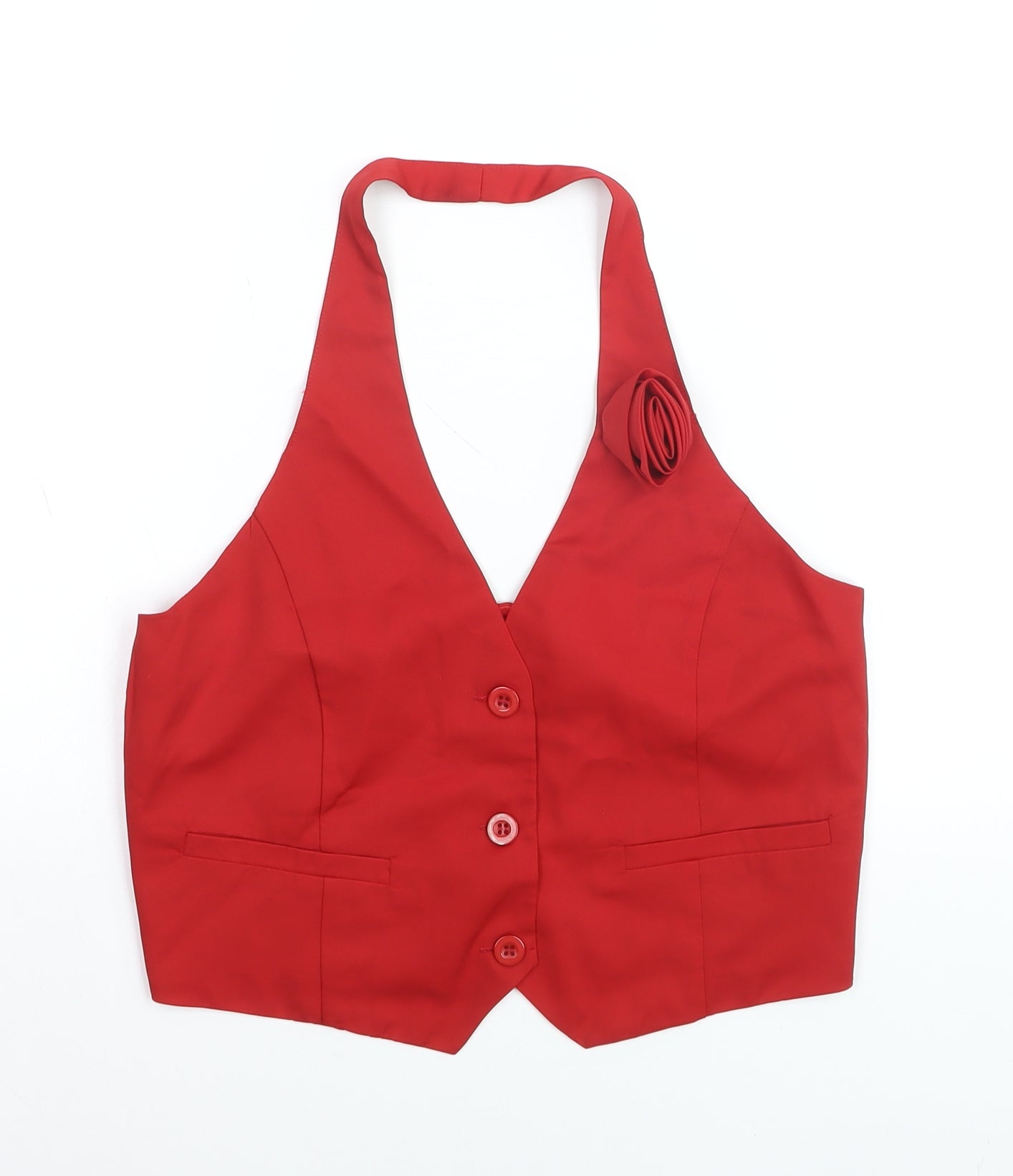 PrettyLittleThing Women Red Halter Neck Button-Up Top Size 12
