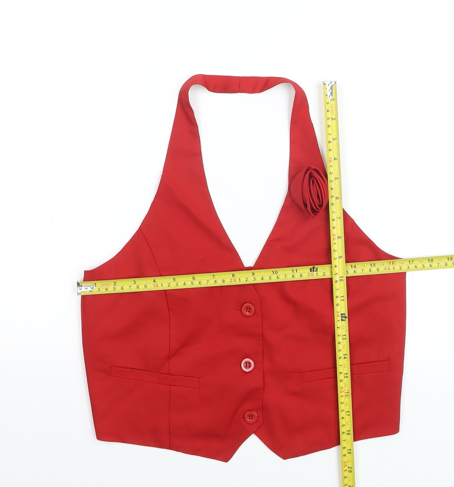 PrettyLittleThing Women Red Halter Neck Button-Up Top Size 12