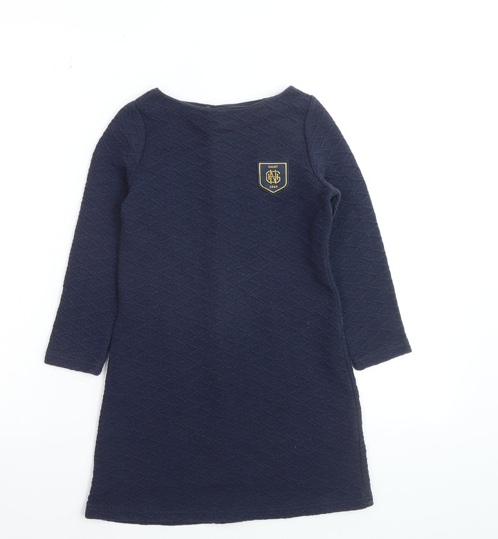 GANT Girls Blue Quilted Shift Dress 5-6 Years Long Sleeve Casual