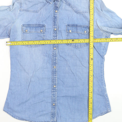 Denim Co. Women Blue Long Sleeve Button-Up Cotton Shirt Size 12