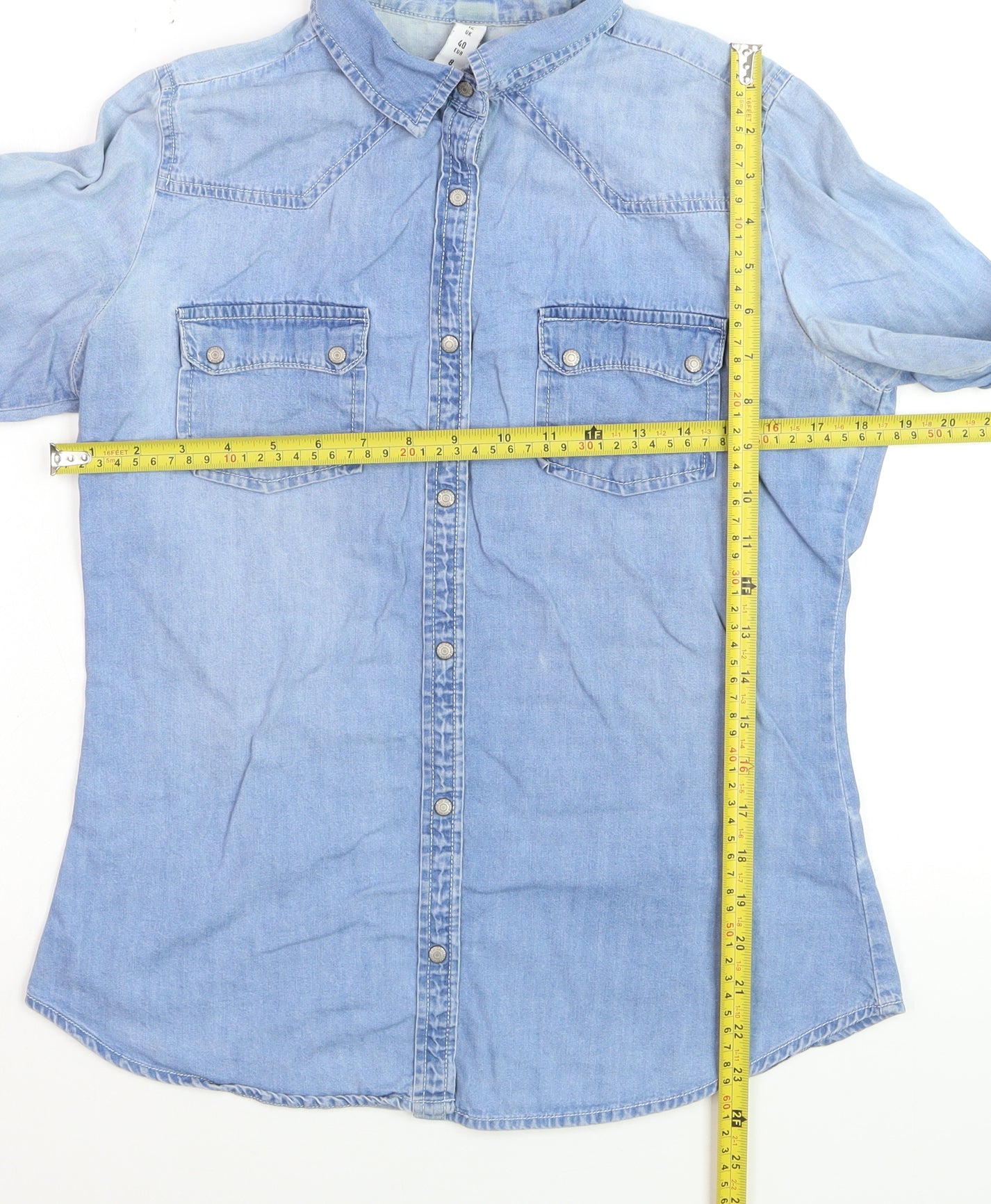 Denim Co. Women Blue Long Sleeve Button-Up Cotton Shirt Size 12