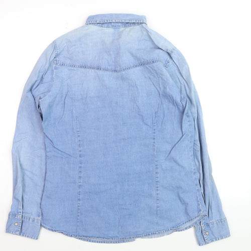 Denim Co. Women Blue Long Sleeve Button-Up Cotton Shirt Size 12