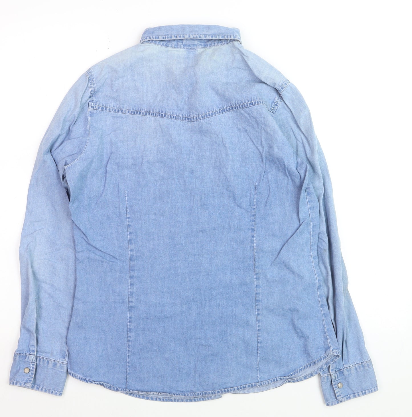 Denim Co. Women Blue Long Sleeve Button-Up Cotton Shirt Size 12