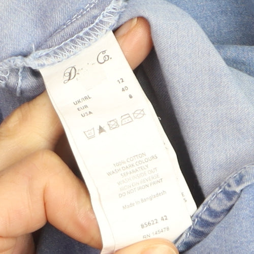 Denim Co. Women Blue Long Sleeve Button-Up Cotton Shirt Size 12