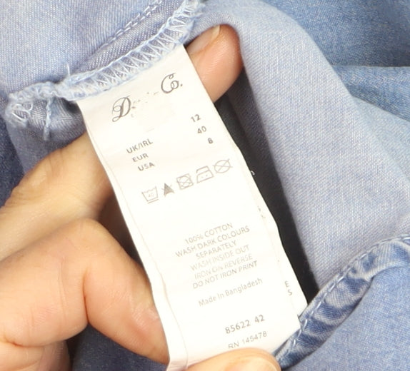 Denim Co. Women Blue Long Sleeve Button-Up Cotton Shirt Size 12