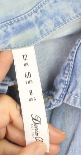 Denim Co. Women Blue Long Sleeve Button-Up Cotton Shirt Size 12