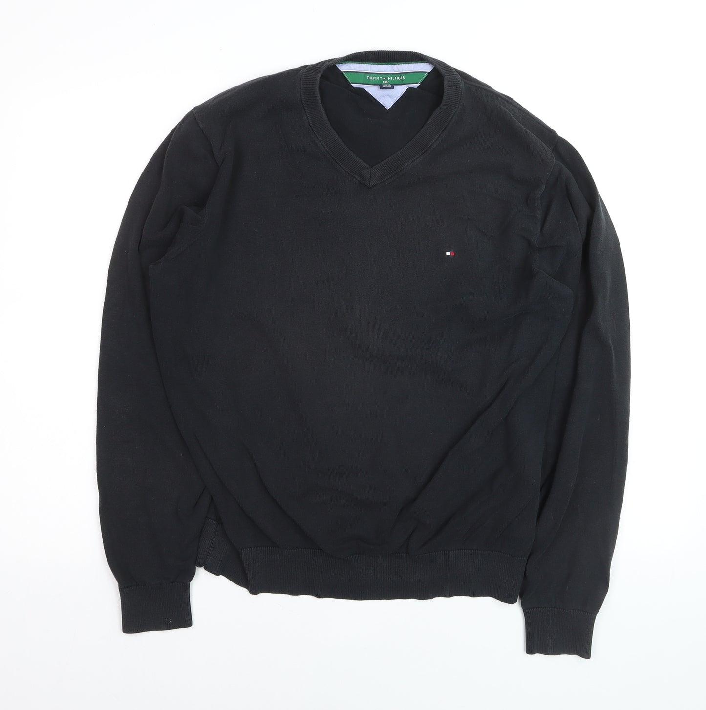 Tommy Hilfiger Men’s Black V-Neck Cotton Golf Jumper XL