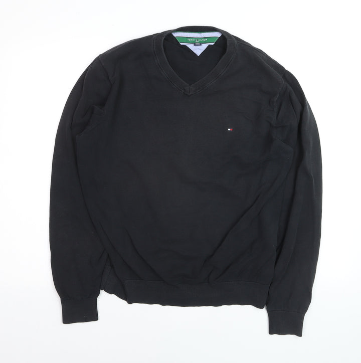 Tommy Hilfiger Men’s Black V-Neck Cotton Golf Jumper XL