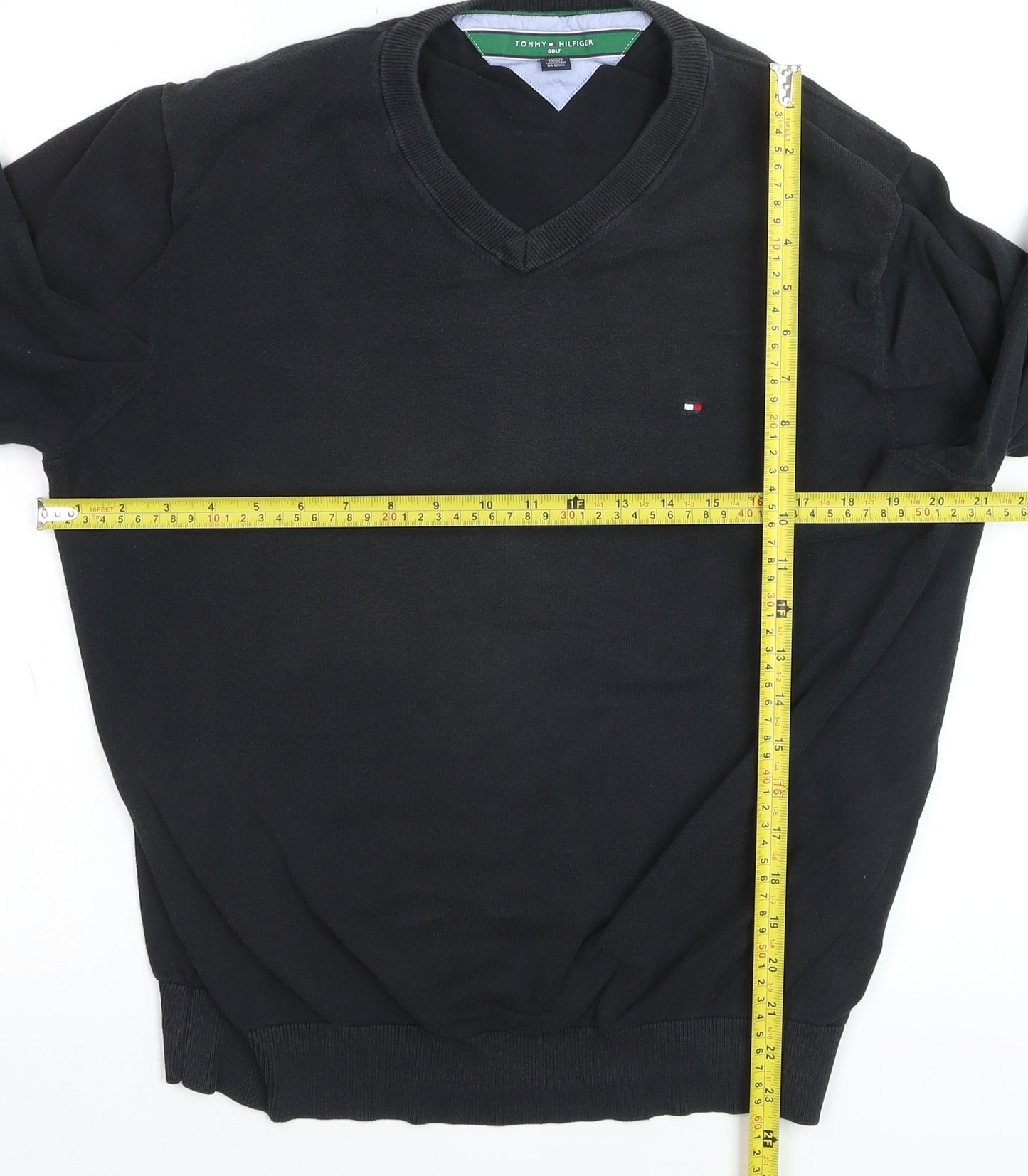 Tommy Hilfiger Men’s Black V-Neck Cotton Golf Jumper XL