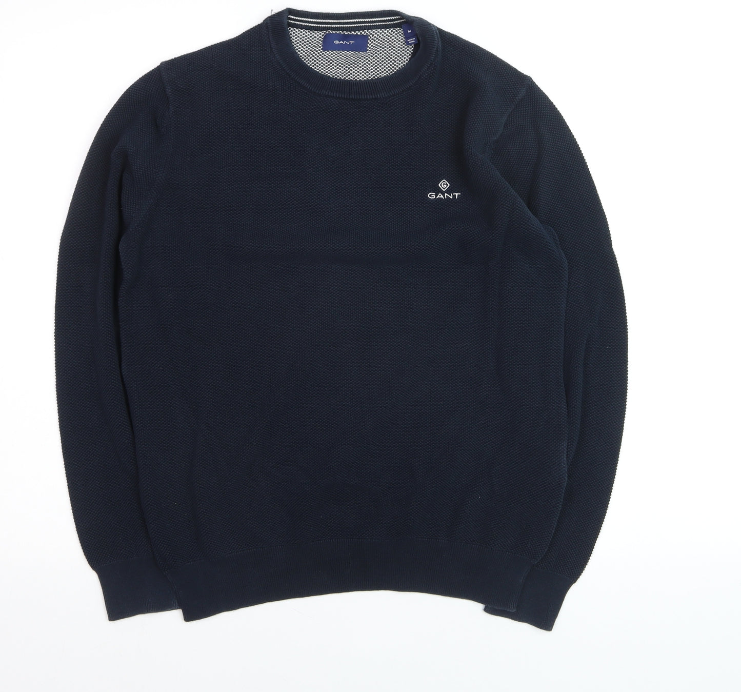 GANT Men's Blue Cotton Crew Neck Waffle Knit Jumper Size M