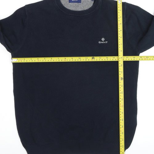 GANT Men's Blue Cotton Crew Neck Waffle Knit Jumper Size M