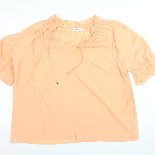 Gallery Women’s Orange Tunic Blouse XL Cotton V-Neck Ruffle Sleeve
