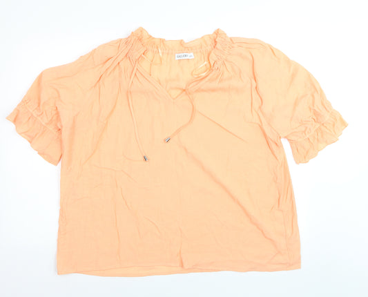 Gallery Women’s Orange Tunic Blouse XL Cotton V-Neck Ruffle Sleeve