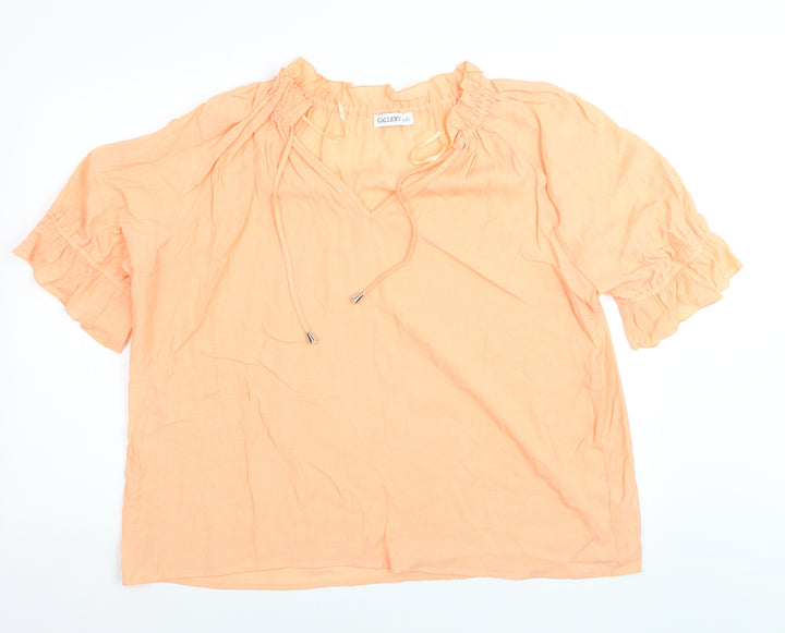 Gallery Women’s Orange Tunic Blouse XL Cotton V-Neck Ruffle Sleeve