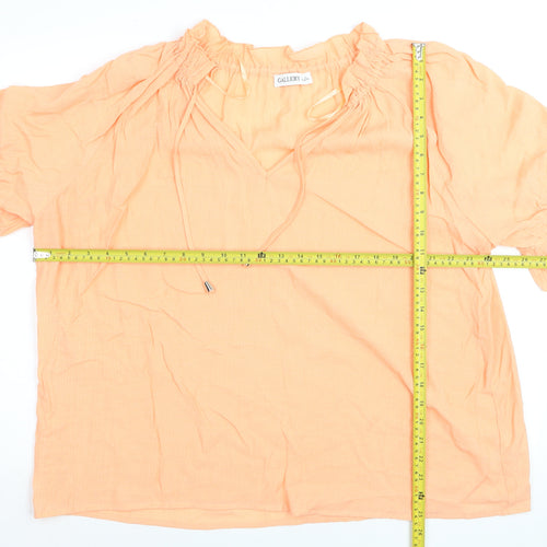 Gallery Women’s Orange Tunic Blouse XL Cotton V-Neck Ruffle Sleeve