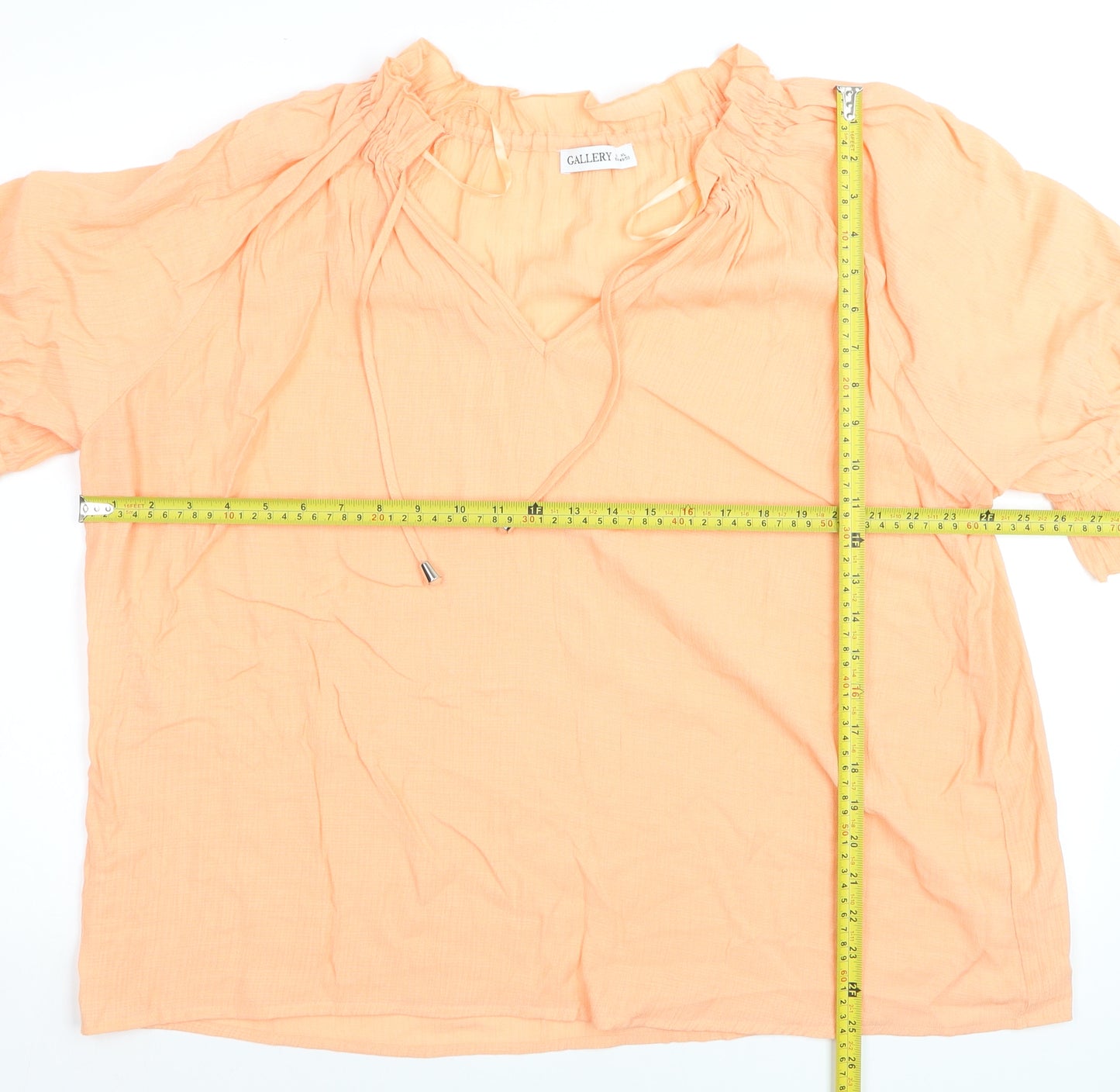 Gallery Women’s Orange Tunic Blouse XL Cotton V-Neck Ruffle Sleeve