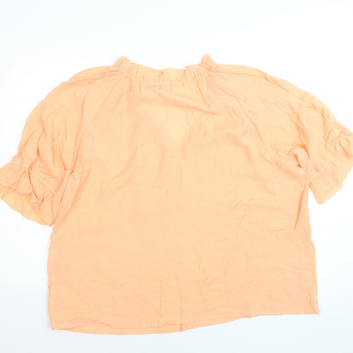 Gallery Women’s Orange Tunic Blouse XL Cotton V-Neck Ruffle Sleeve
