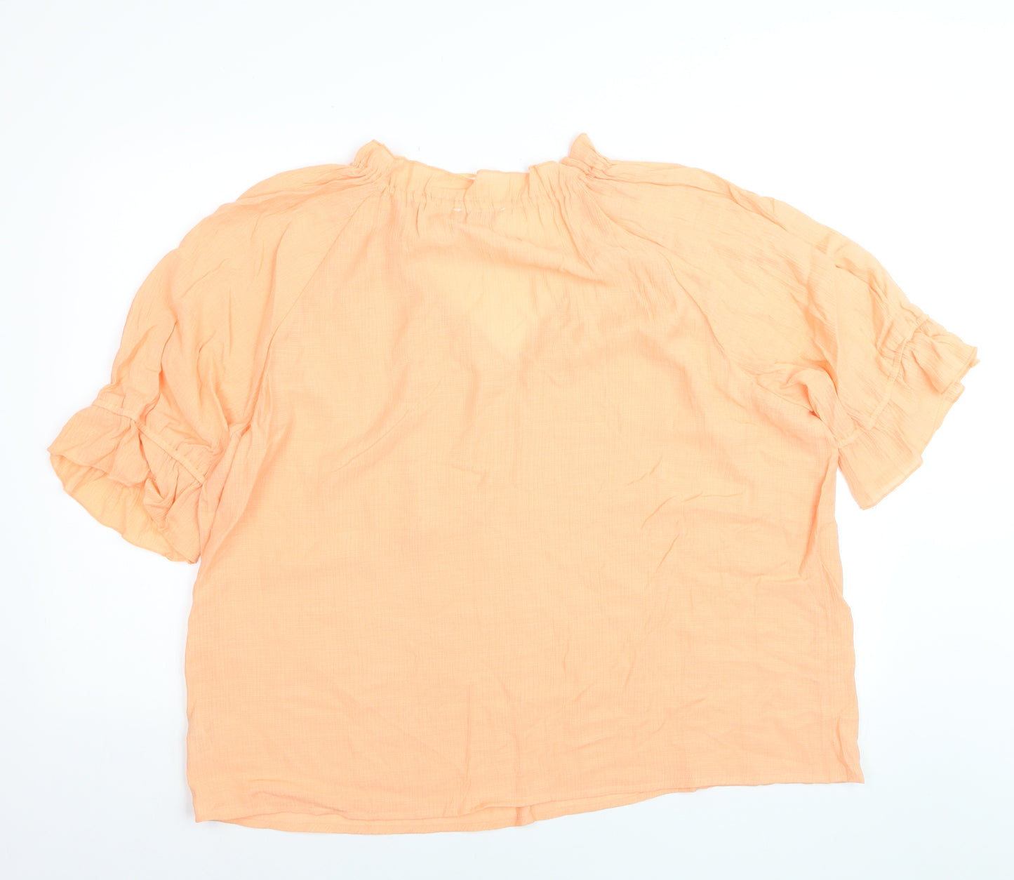 Gallery Women’s Orange Tunic Blouse XL Cotton V-Neck Ruffle Sleeve