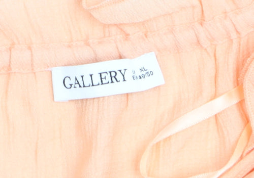 Gallery Women’s Orange Tunic Blouse XL Cotton V-Neck Ruffle Sleeve