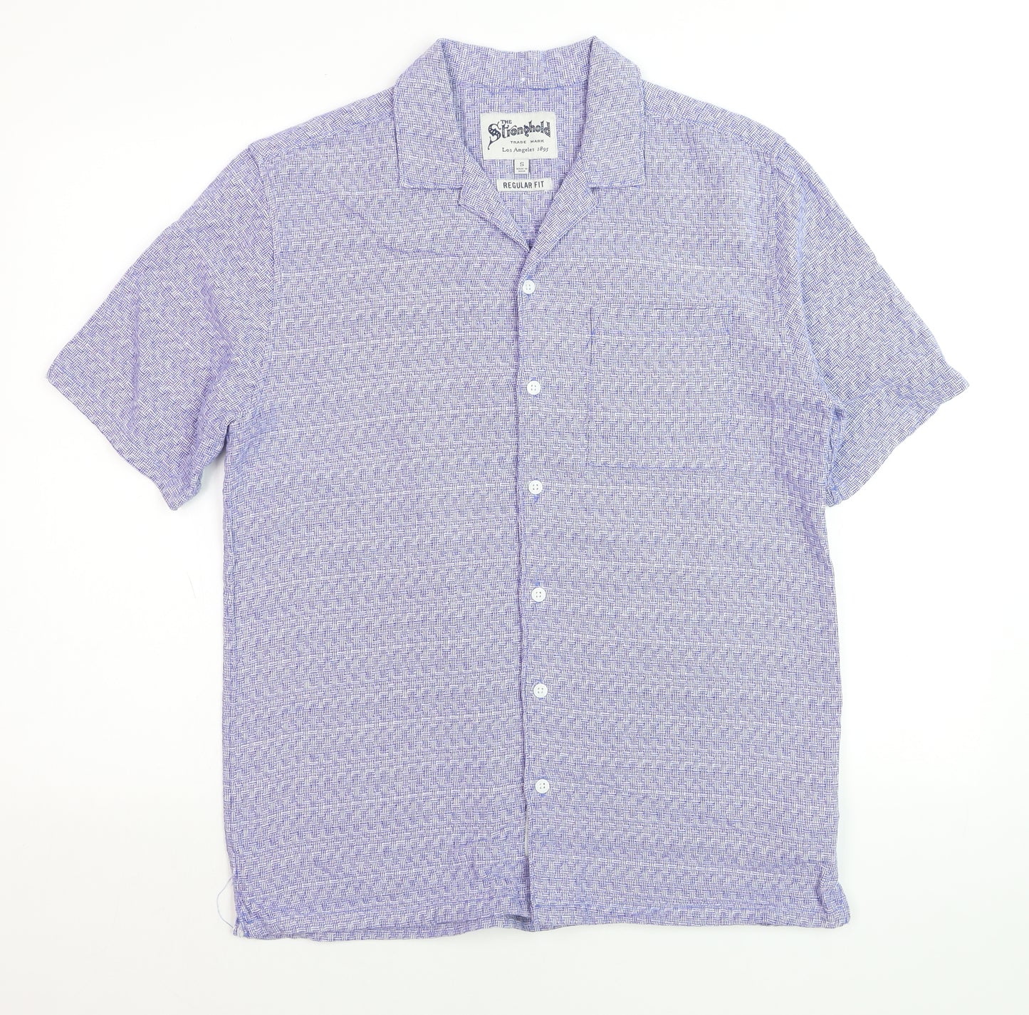The Stronghold Men's Blue Geometric Regular Fit Cotton Short Sleeve Shirt - S