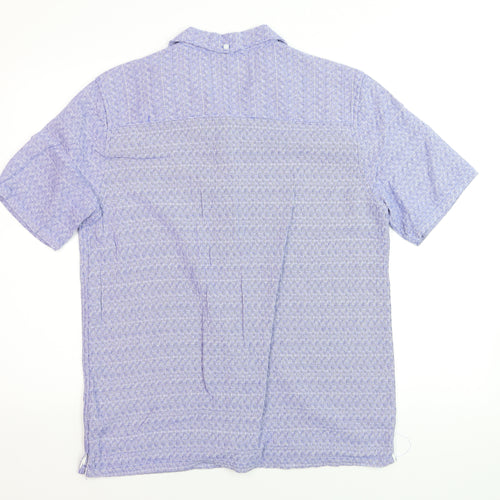 The Stronghold Men's Blue Geometric Regular Fit Cotton Short Sleeve Shirt - S