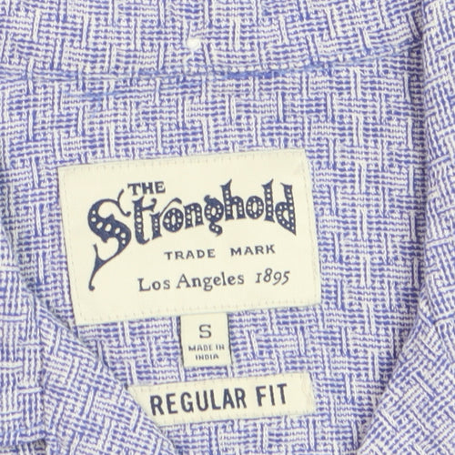 The Stronghold Men's Blue Geometric Regular Fit Cotton Short Sleeve Shirt - S