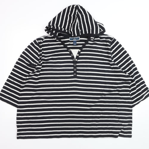 Karen Scott Women's Black Striped Hooded 3XL Cotton V-Neck Top