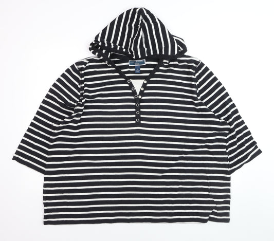 Karen Scott Women's Black Striped Hooded 3XL Cotton V-Neck Top