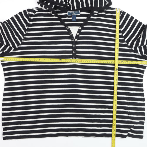Karen Scott Women's Black Striped Hooded 3XL Cotton V-Neck Top
