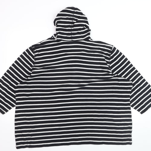 Karen Scott Women's Black Striped Hooded 3XL Cotton V-Neck Top