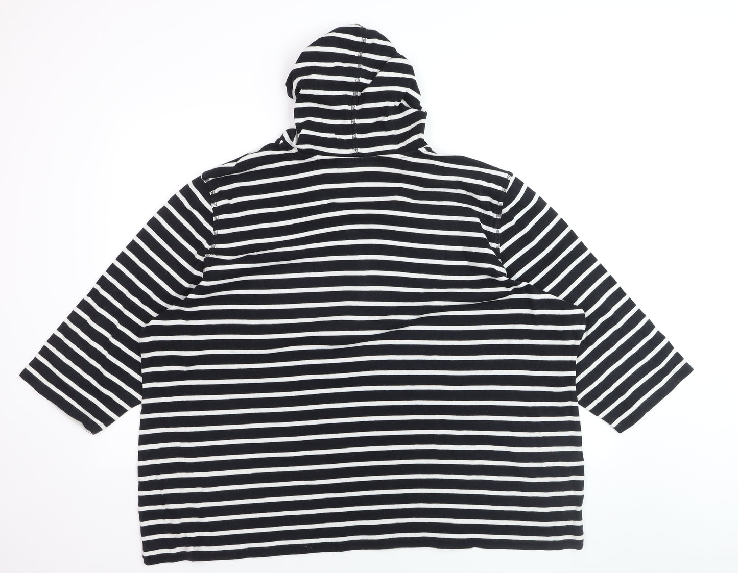 Karen Scott Women's Black Striped Hooded 3XL Cotton V-Neck Top