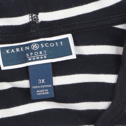 Karen Scott Women's Black Striped Hooded 3XL Cotton V-Neck Top