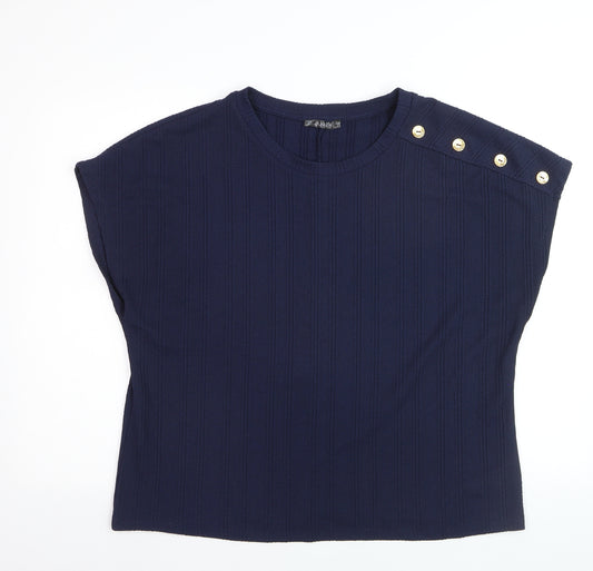 Dunnes Women Navy Short Sleeve Button Accent Knit Top Size L
