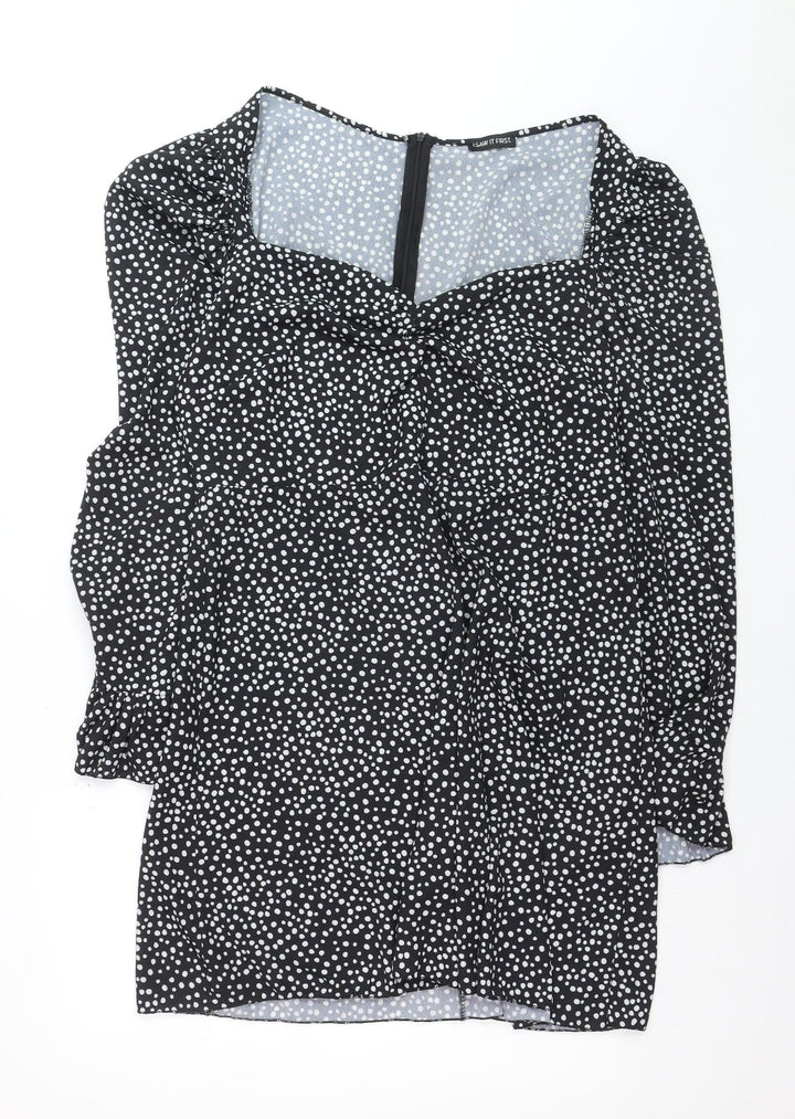 I Saw It First Womens Black Polka Dot Sweetheart Long Sleeve Blouse Size 18