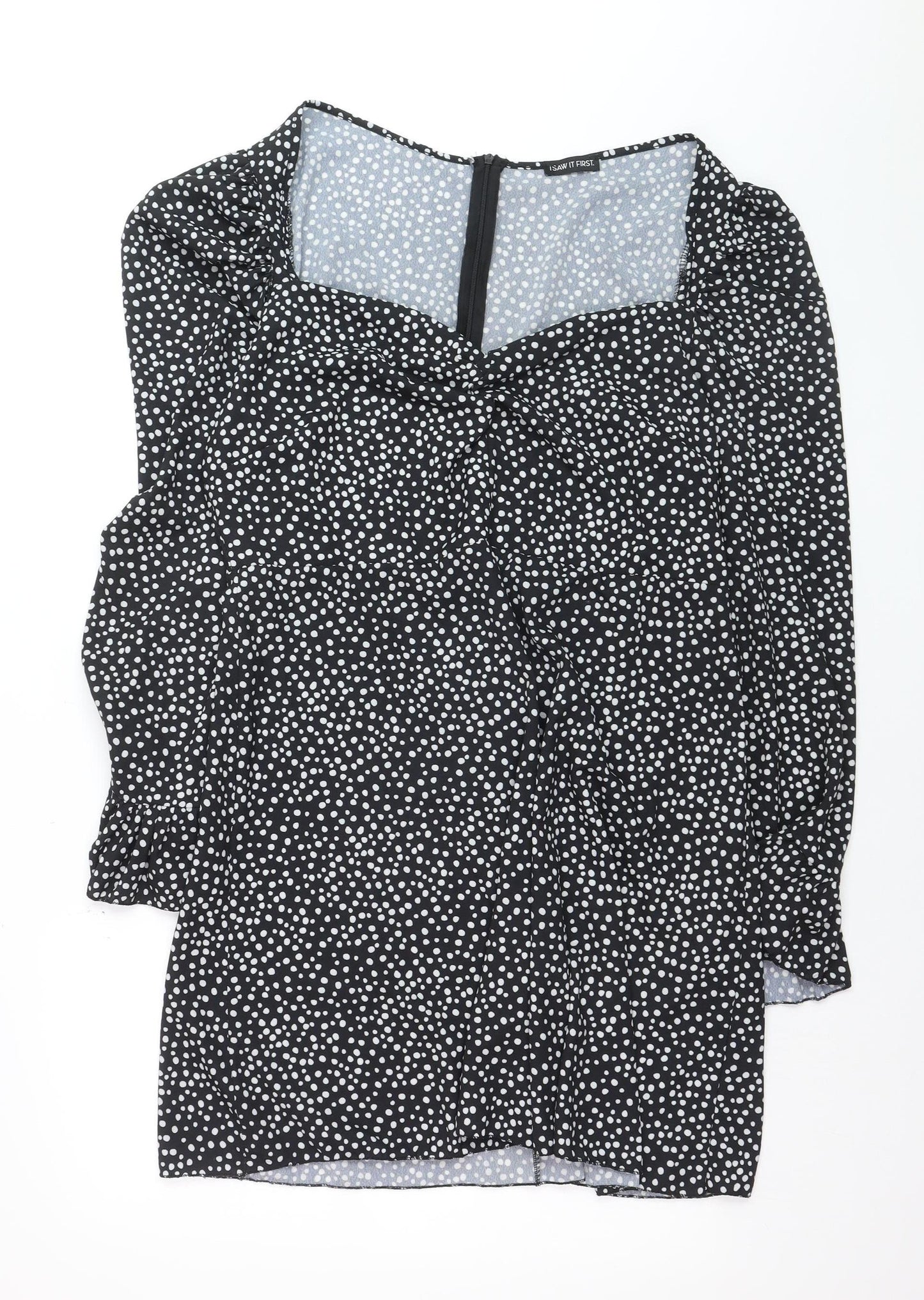 I Saw It First Womens Black Polka Dot Sweetheart Long Sleeve Blouse Size 18