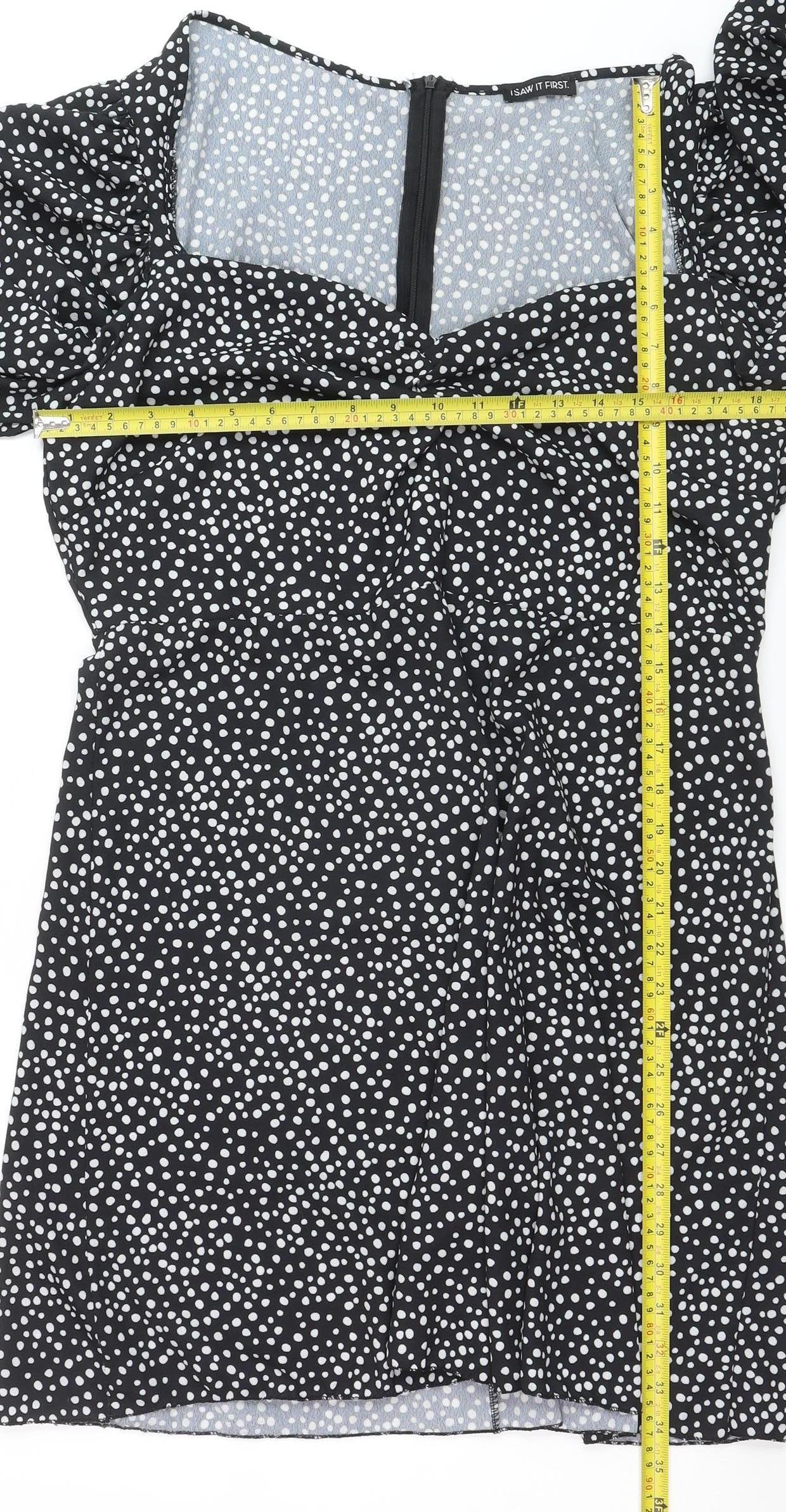 I Saw It First Womens Black Polka Dot Sweetheart Long Sleeve Blouse Size 18
